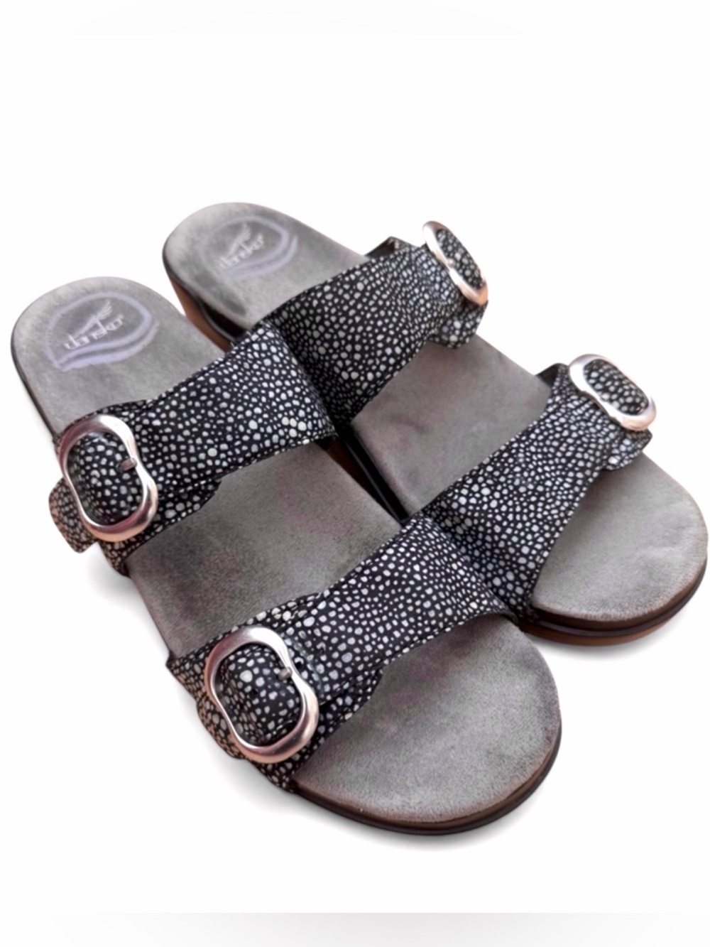 Dansko Leather Slide Sandals Black‎ Speckled Buckle Comfort Size 38